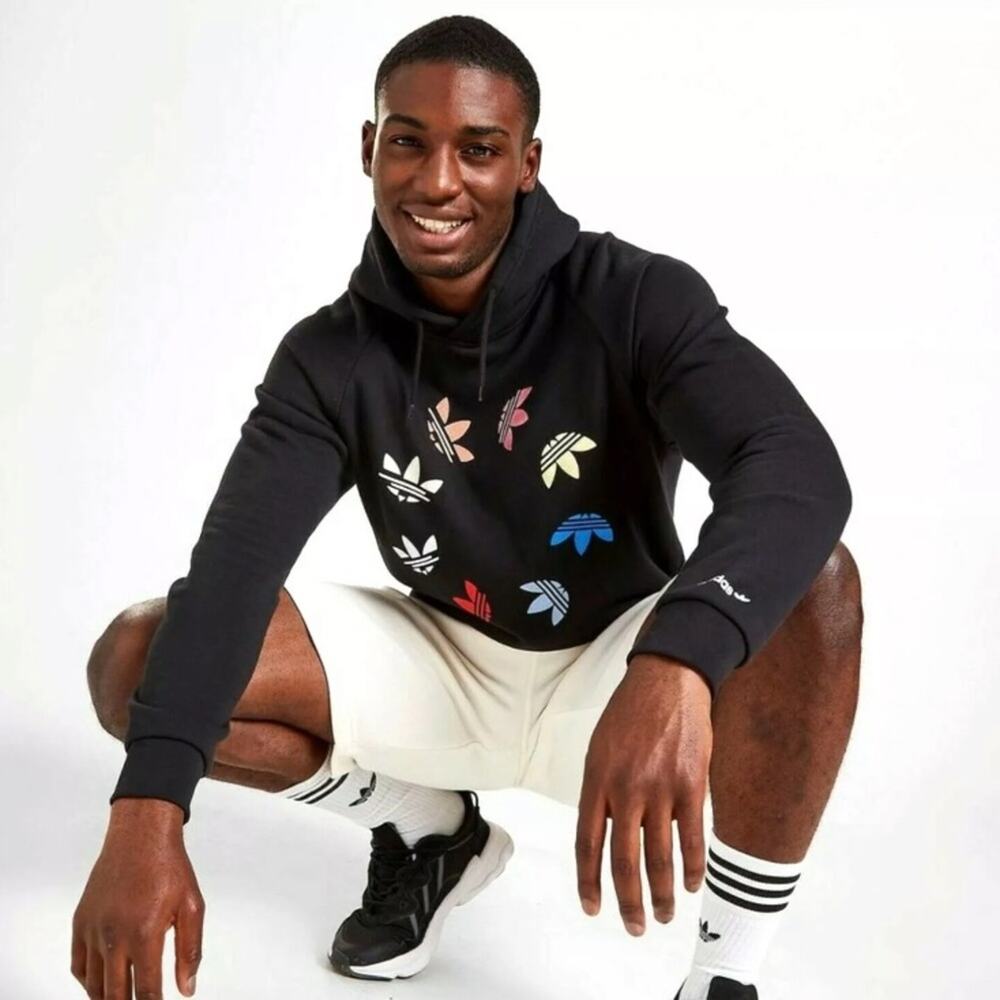 Adidas Embroidered Multi-Colored Logo Black Hooded Sweatshirt